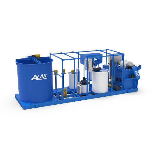 ALAR Flex-O-Star® sludge dewatering system from an angled view.